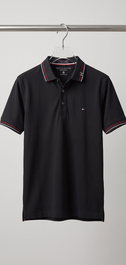 Buttan PK Fabric shirt  Tipped Collar (Black)