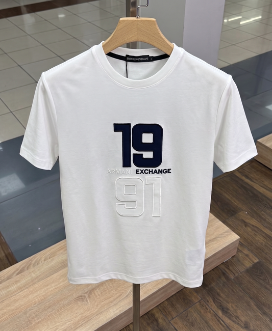 Round Neck 19/91 Cotton Jercy Shirt  (White) — hover view