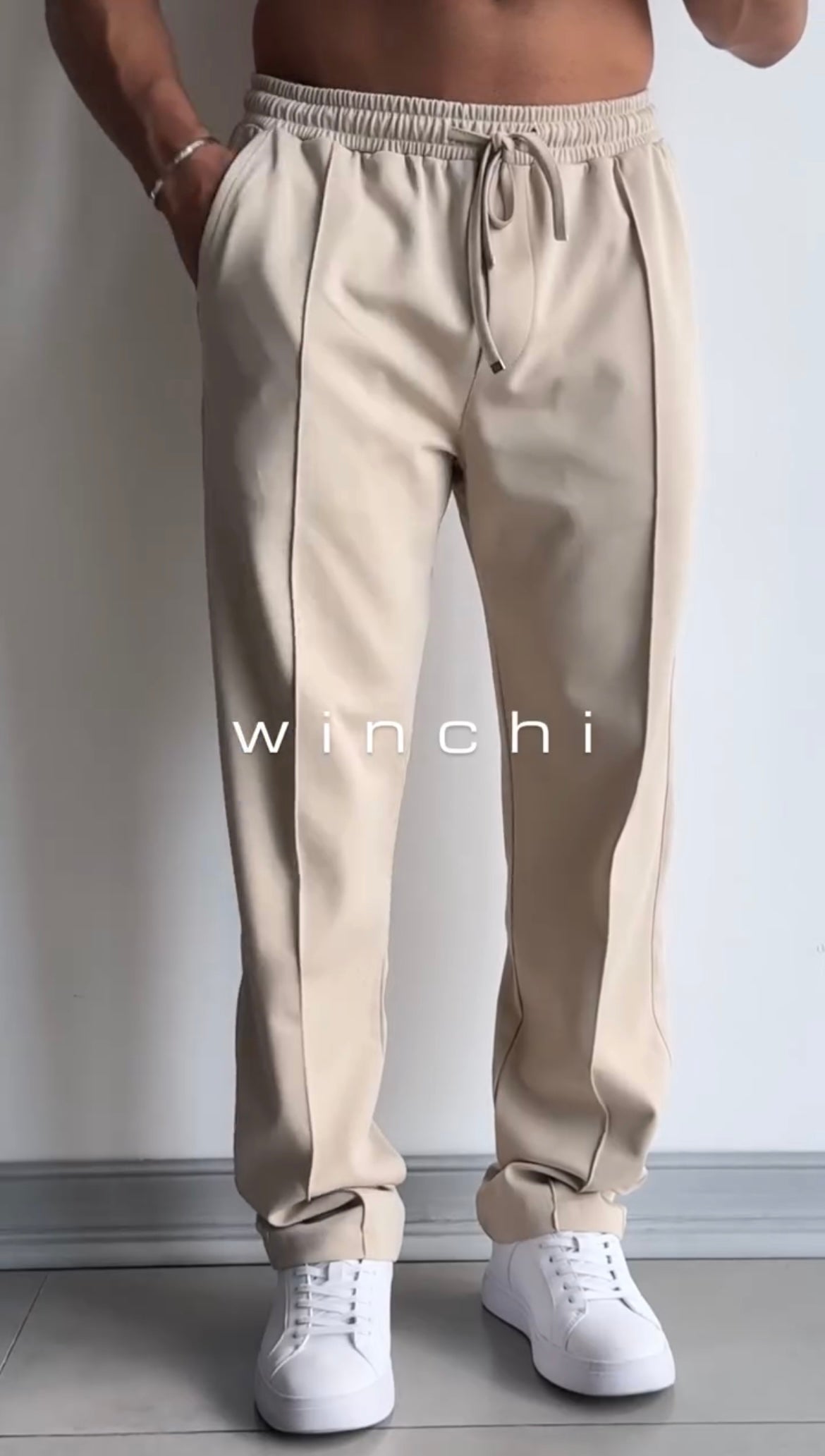 Men's Casual Drawstring Trousers with Front Seam