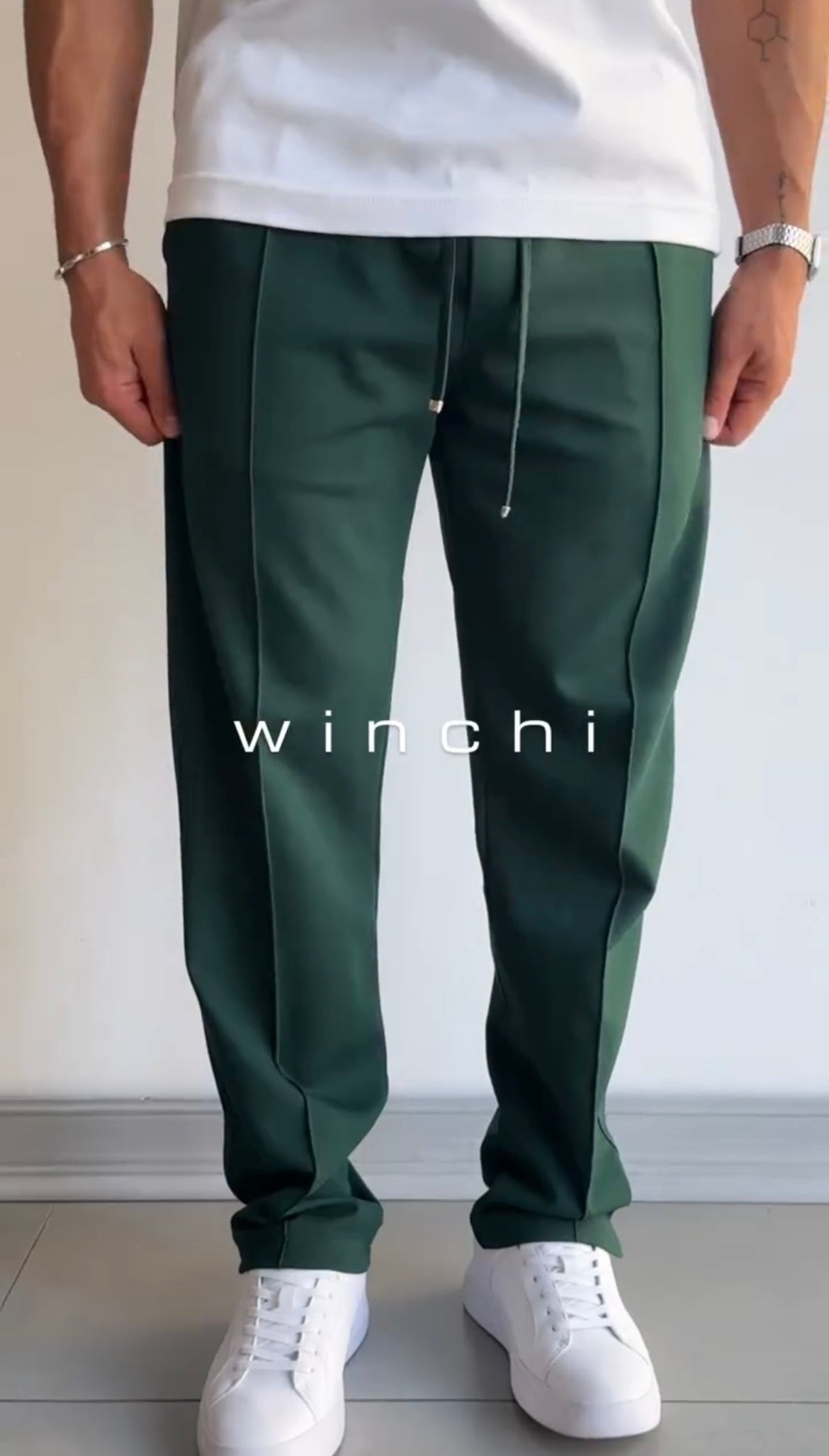 Men's Casual Drawstring Trousers with Front Seam