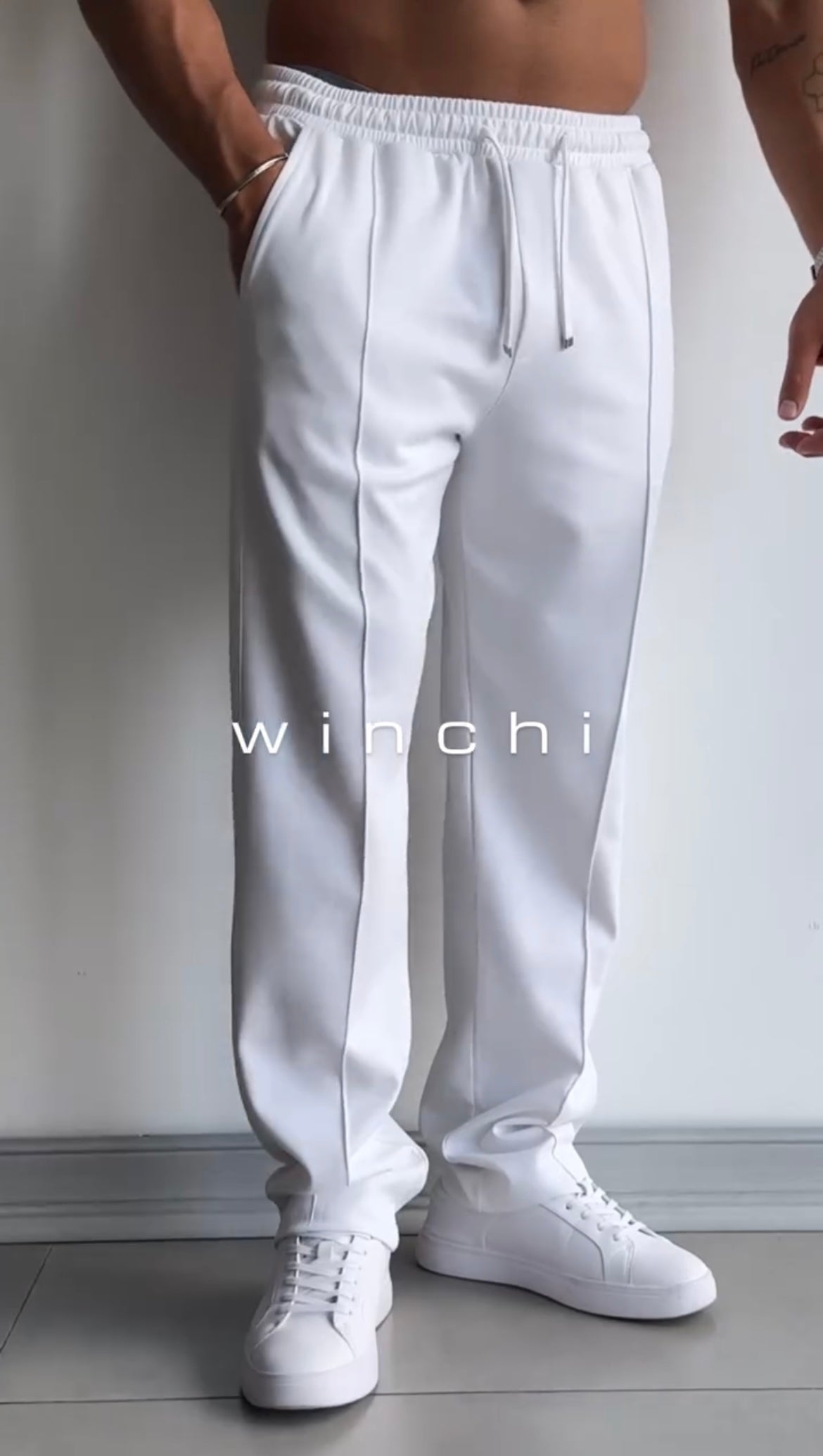 Men's Casual Drawstring Trousers with Front Seam