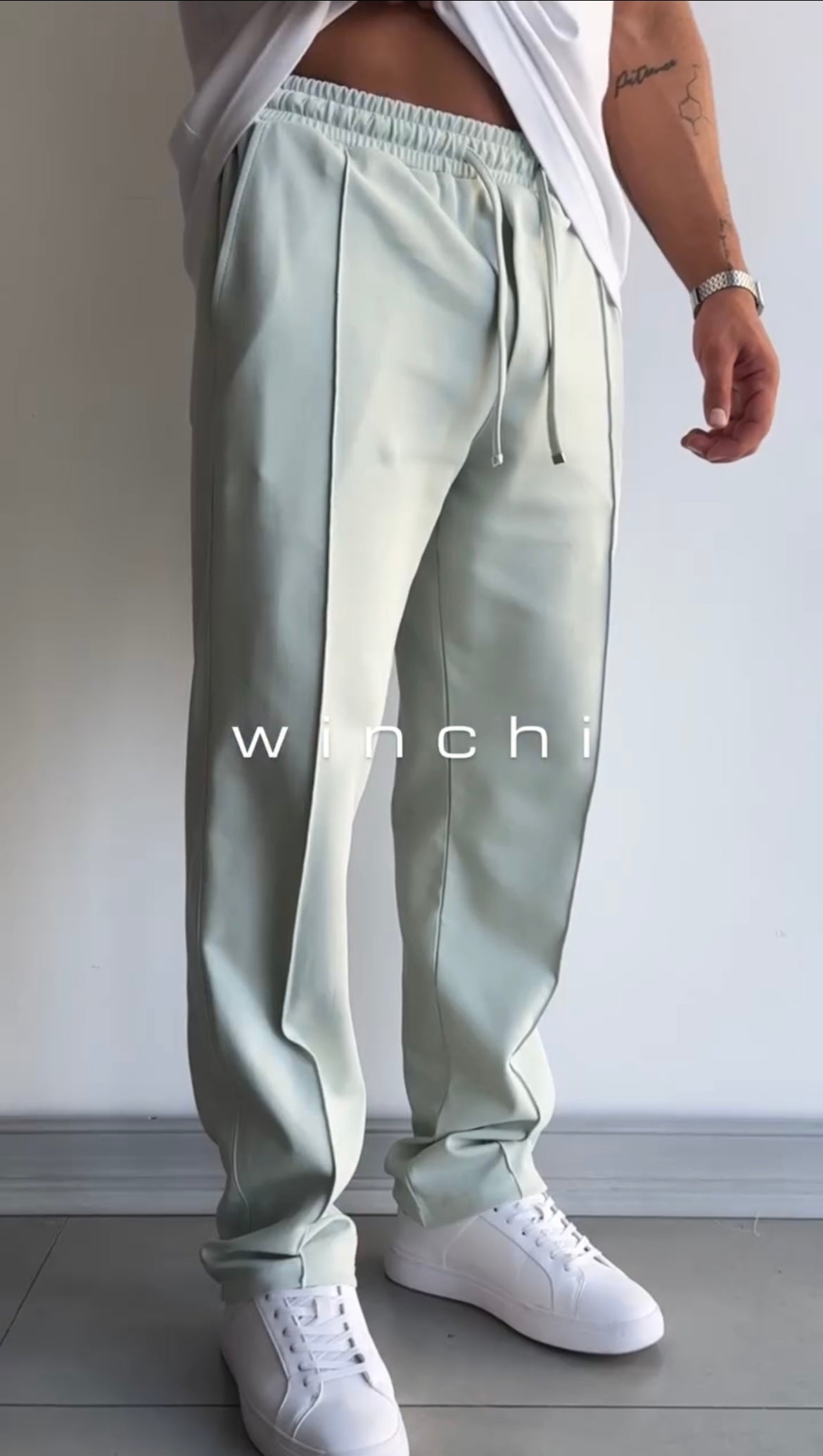 Men's Casual Drawstring Trousers with Front Seam