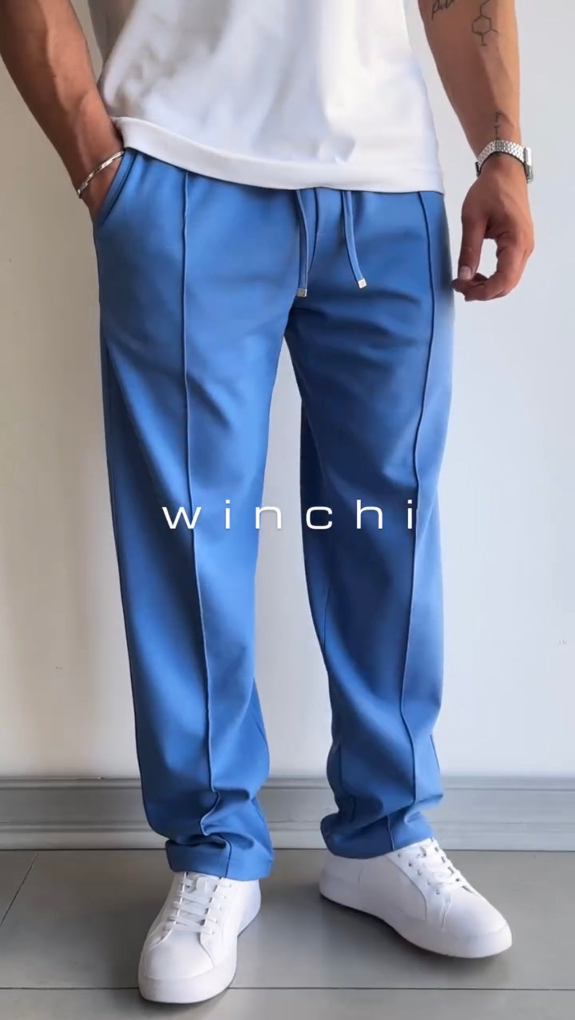 Men's Casual Drawstring Trousers with Front Seam