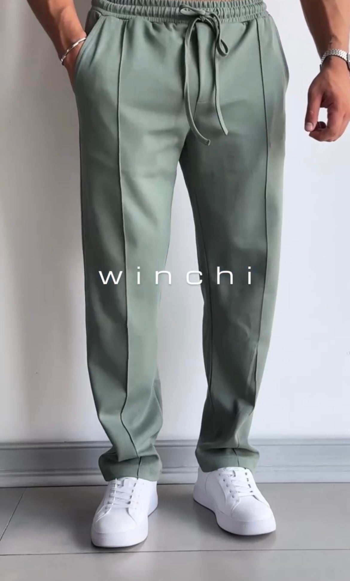 Men's Casual Drawstring Trousers with Front Seam